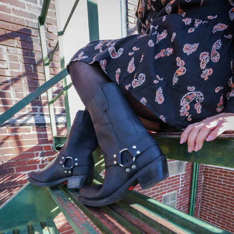 Women's Harness Biker Boots Black