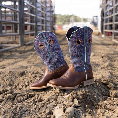 Women's Lady Rebel Pro Western Boots Golden Brown and Periwinkle